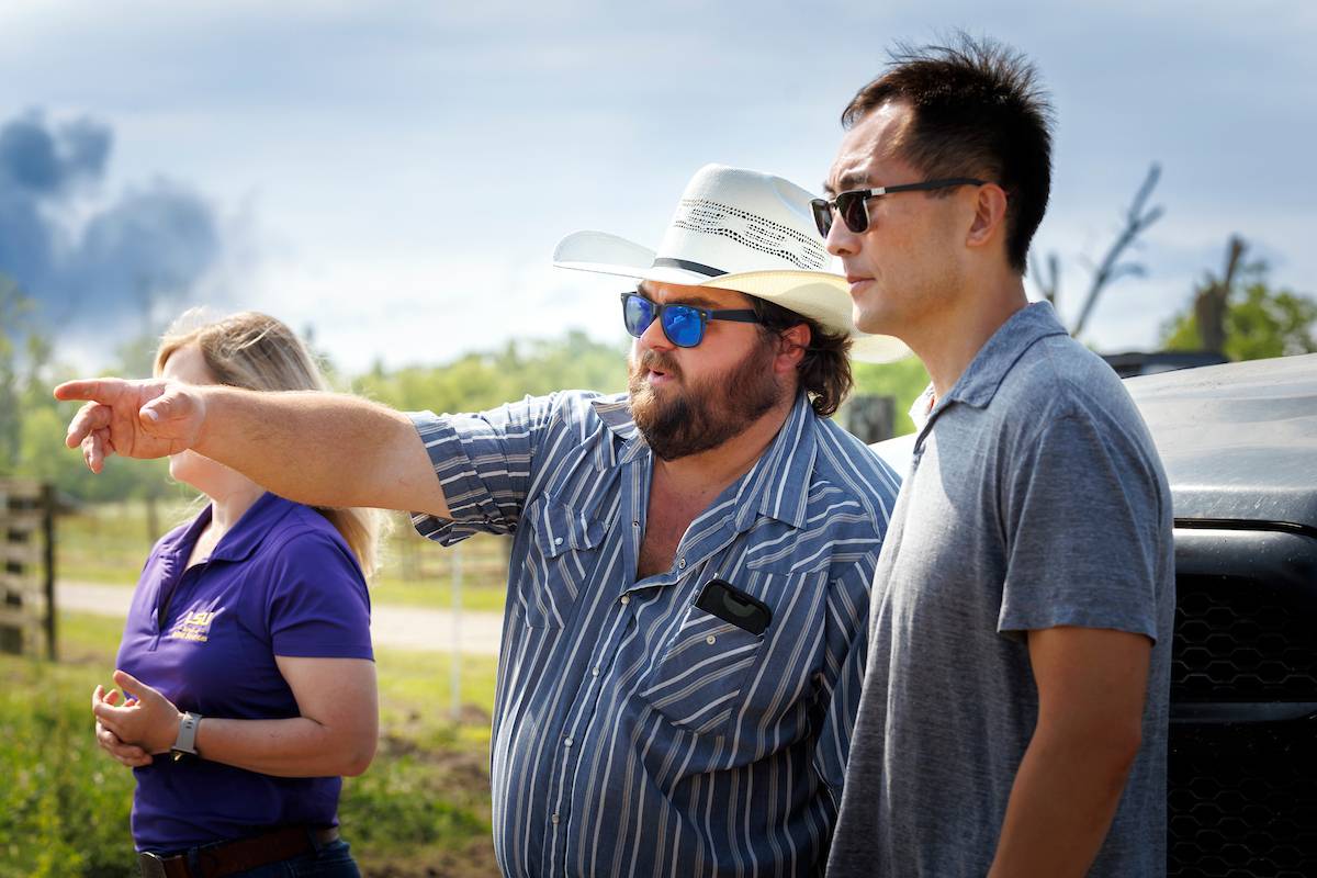 LSU AgCenter's Cobey Hendry and Xing Fu at the Central Research Station