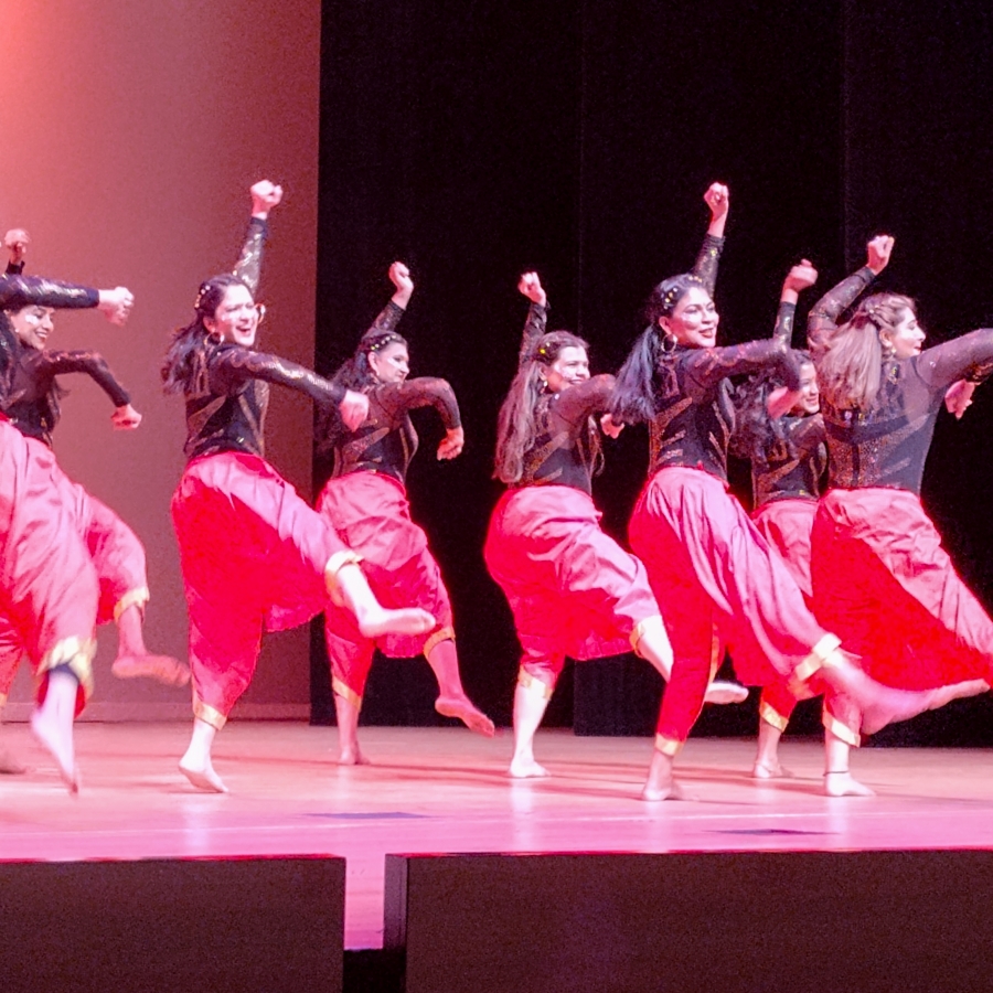 group of dancers in matching costumes