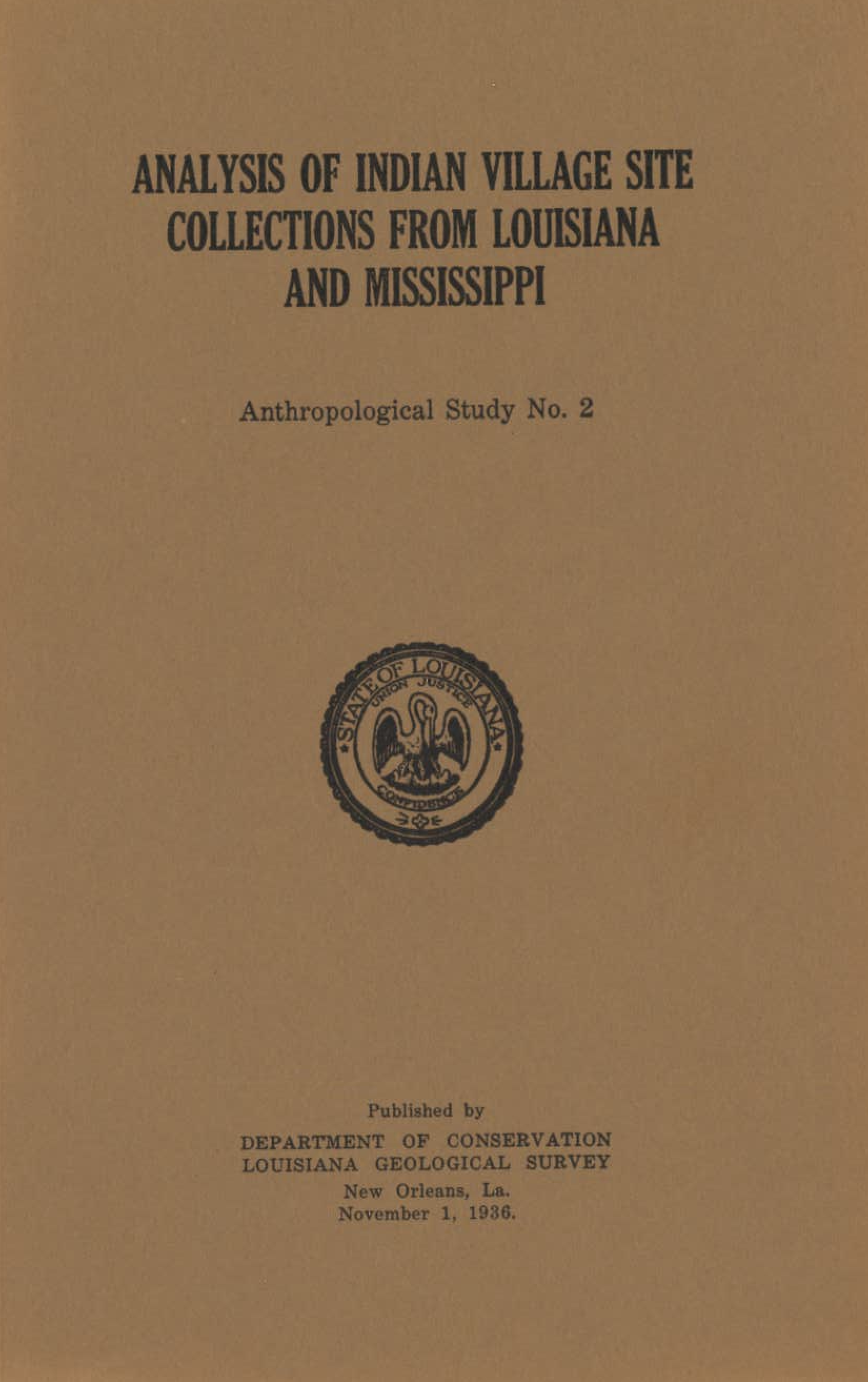 Analysis of Indian Village Site Collections from Louisiana and Mississippi Analysis of Indian Village Site Collections from Louisiana and Mississippi