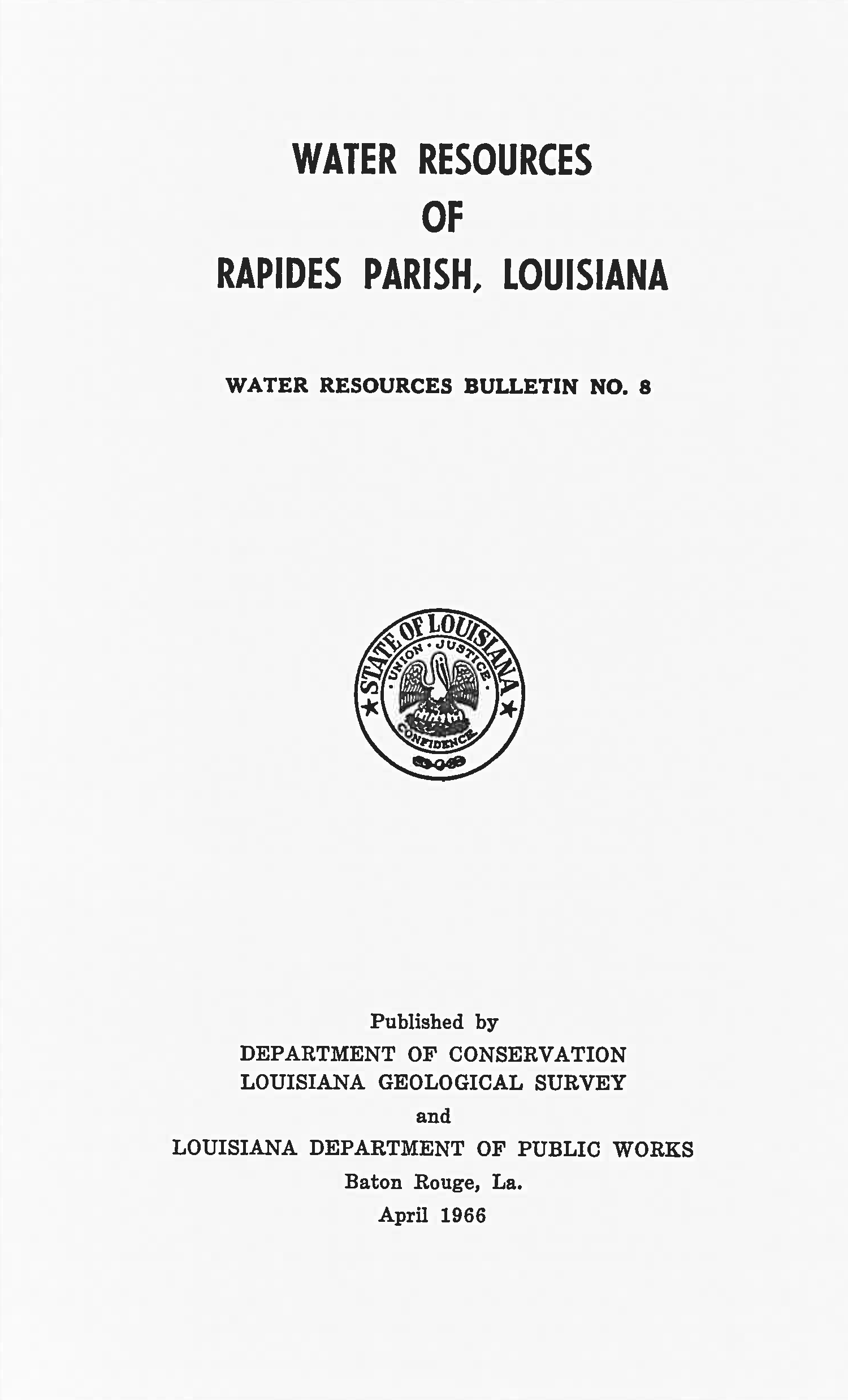 Water Resources of Rapides Parish, Louisiana. Water Resources of Rapides Parish, Louisiana.
